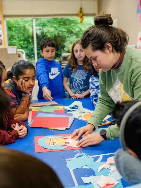 Students doing paper crafts
