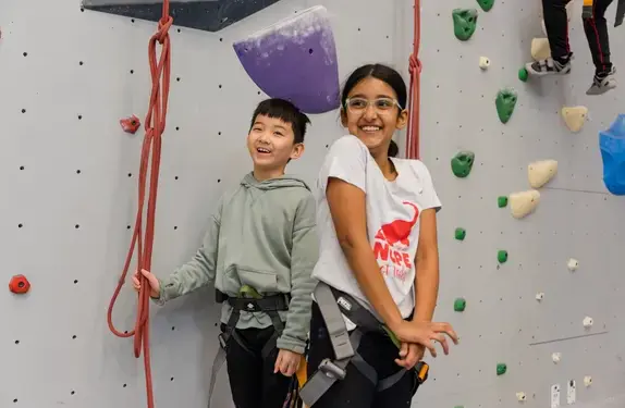 Students at climbing wall