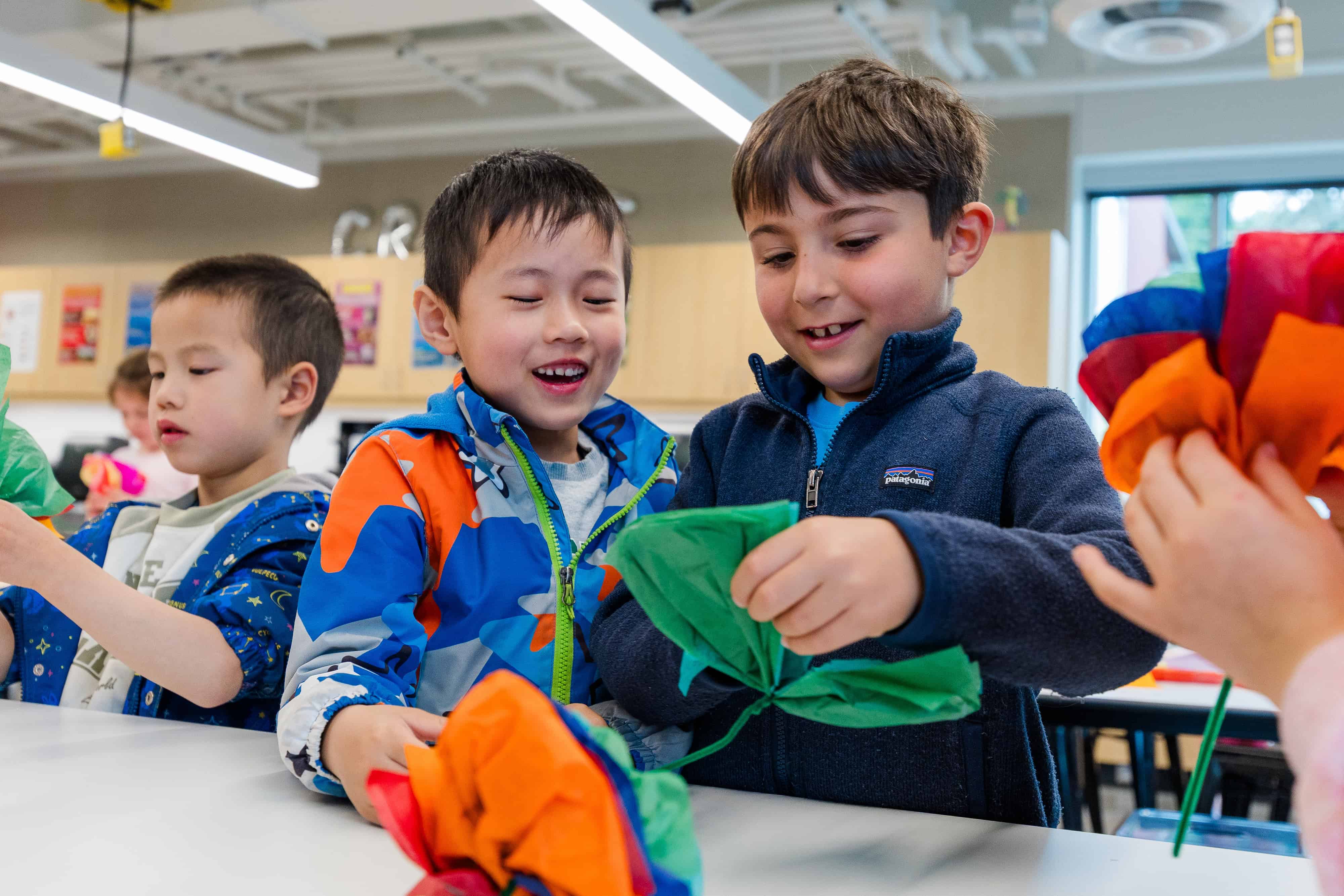 Students working on crafts project together