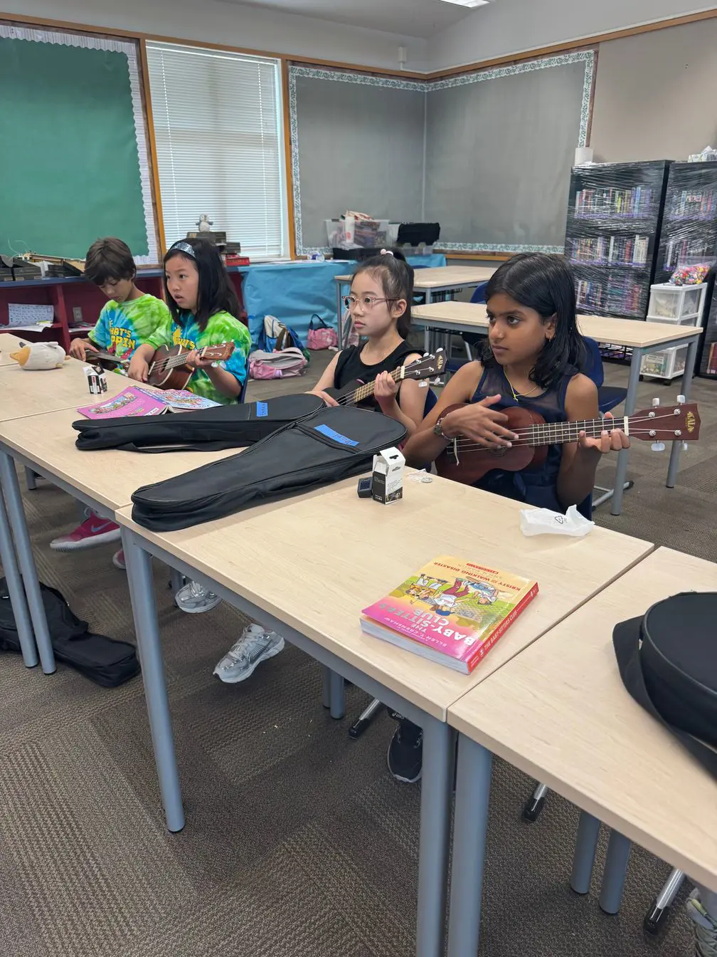 Students learning music