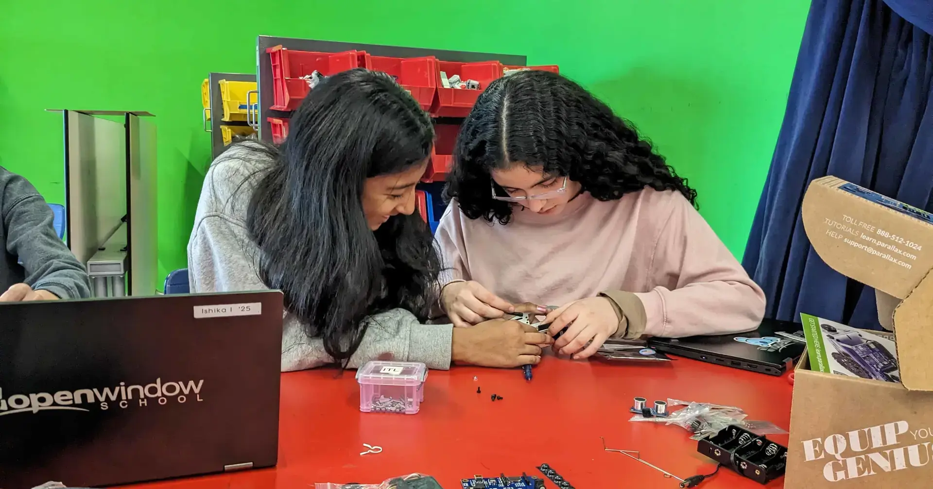 Students working on robotics