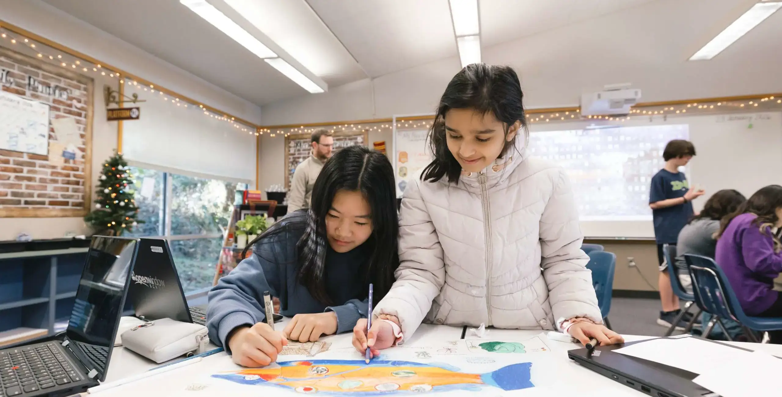 Two students working 