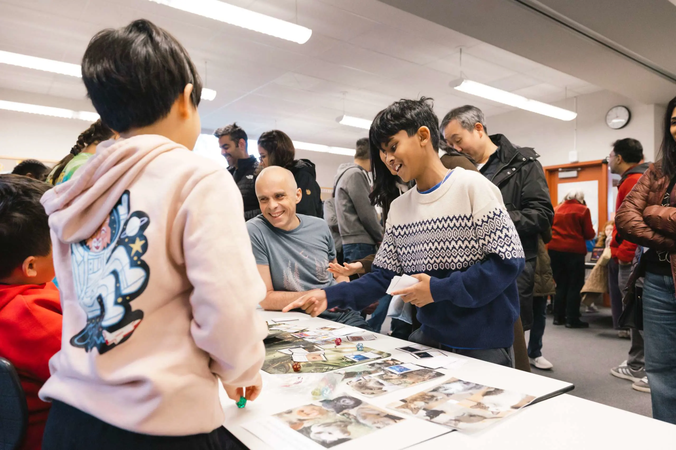 Students at art exhibition