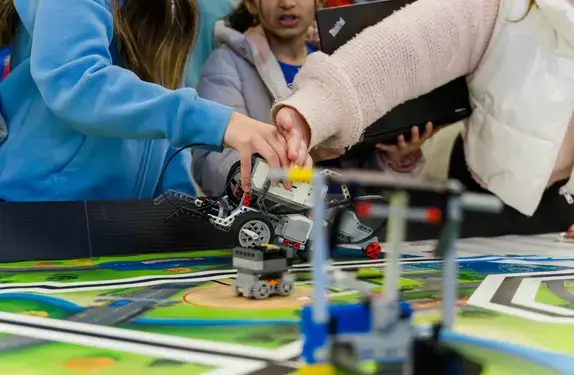 Students working on robotics