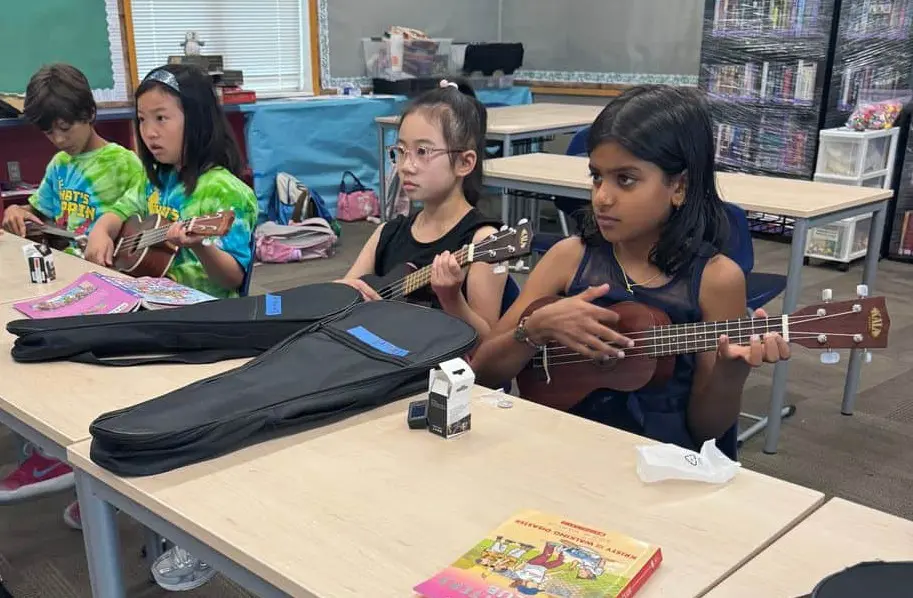 Students learning music
